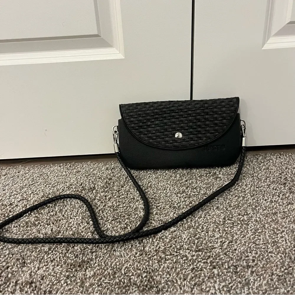 JU’STO Modular Black Woven crossbody flap bag